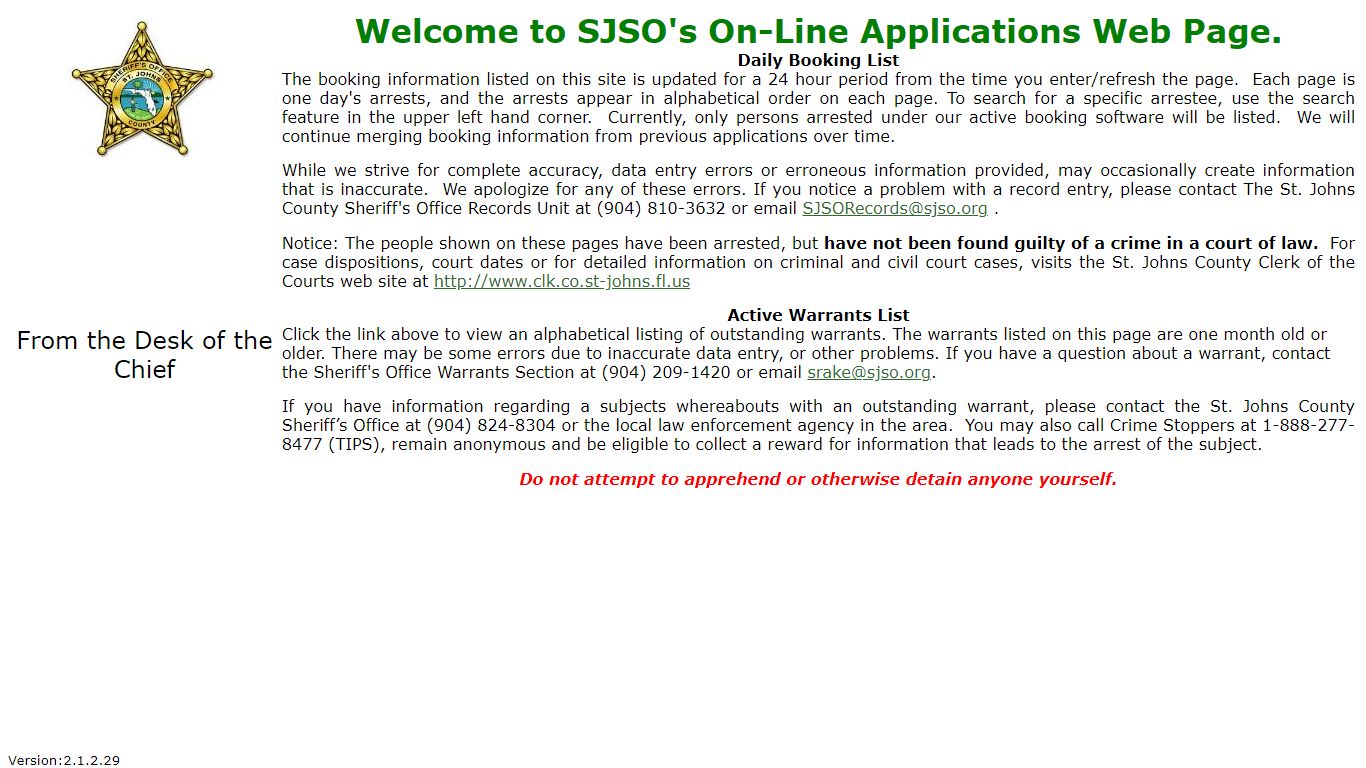 Welcome to SJSO's On-Line Applications Web Page. - St. Johns County ...