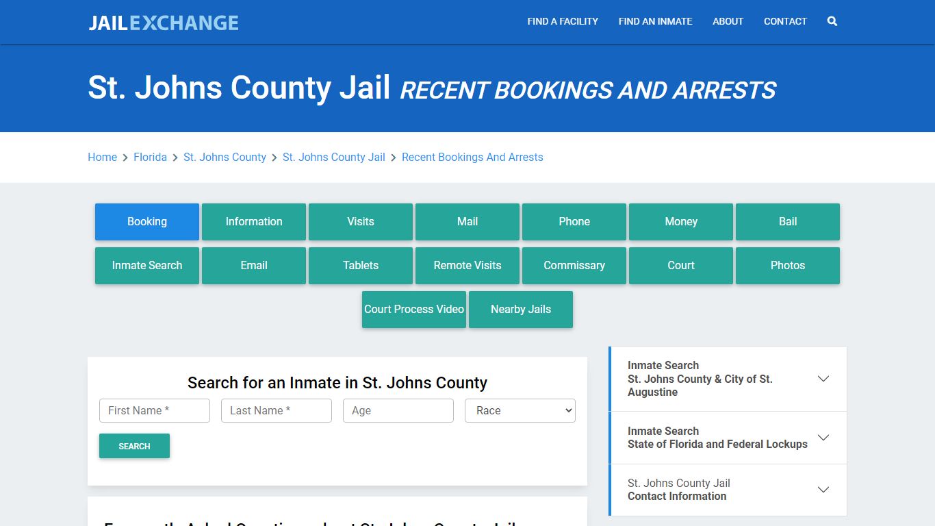 St. Johns County Jail Recent Bookings And Arrests - Jail Exchange