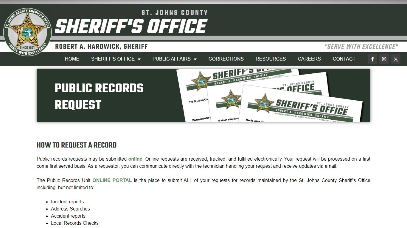 Public Records Request - St. Johns County Sheriff's Office